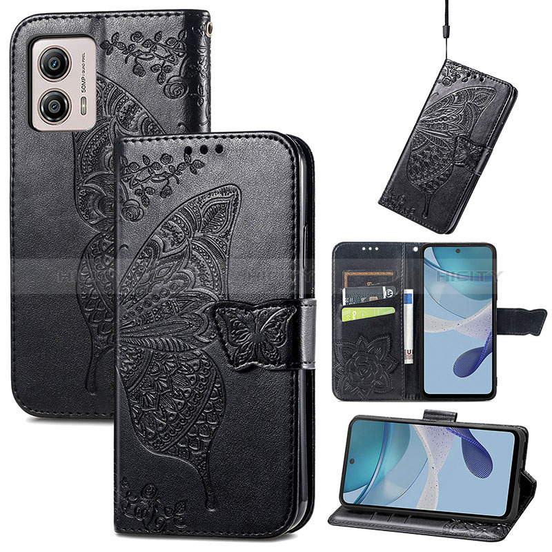 Handytasche Stand Schutzhülle Flip Leder Hülle Schmetterling für Motorola Moto G53j 5G groß