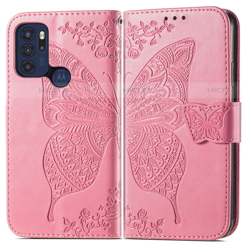 Handytasche Stand Schutzhülle Flip Leder Hülle Schmetterling für Motorola Moto G60s Pink