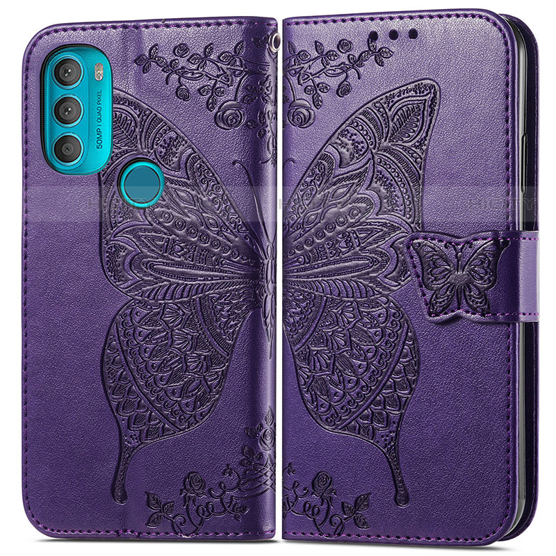 Handytasche Stand Schutzhülle Flip Leder Hülle Schmetterling für Motorola Moto G71 5G Violett