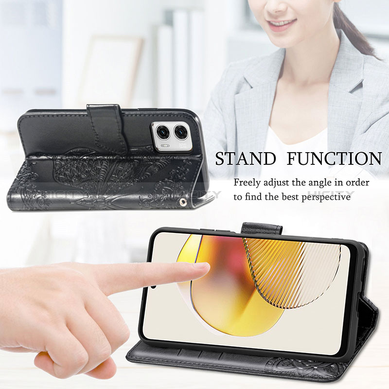 Handytasche Stand Schutzhülle Flip Leder Hülle Schmetterling für Motorola Moto G73 5G groß