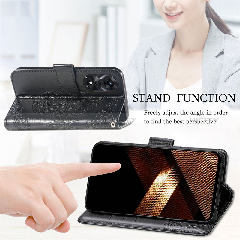 Handytasche Stand Schutzhülle Flip Leder Hülle Schmetterling für Oppo A38