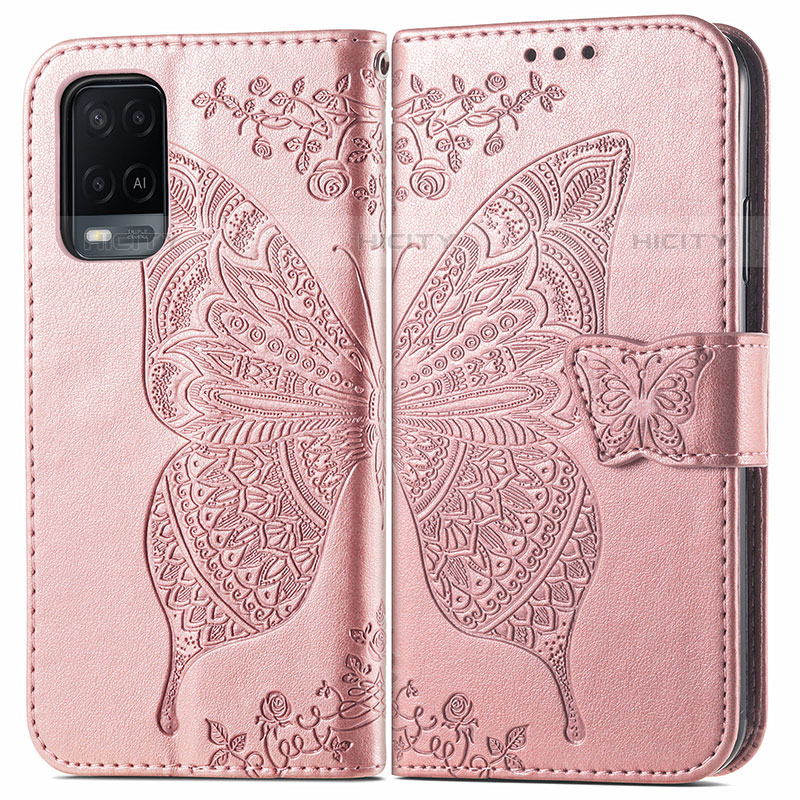 Handytasche Stand Schutzhülle Flip Leder Hülle Schmetterling für Oppo A54 4G Rosa