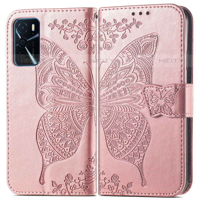 Handytasche Stand Schutzhülle Flip Leder Hülle Schmetterling für Oppo A54s Rosa