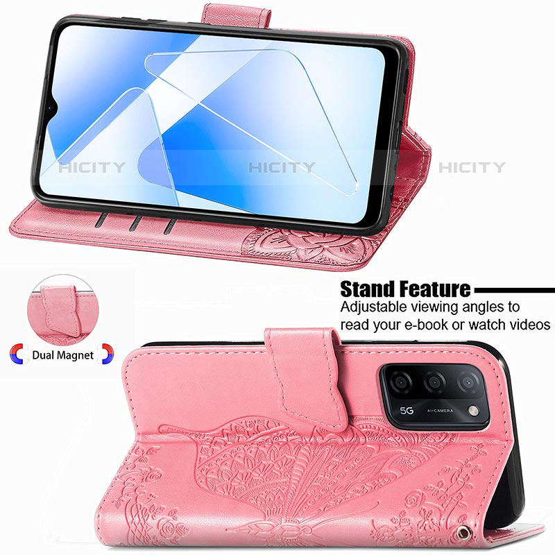 Handytasche Stand Schutzhülle Flip Leder Hülle Schmetterling für Oppo A55 5G