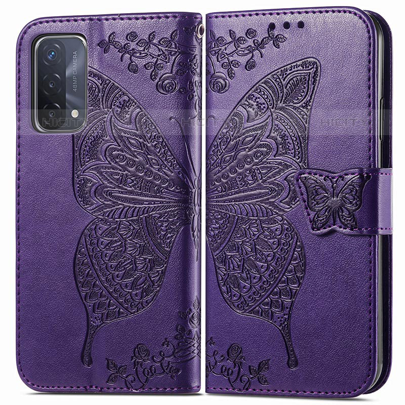 Handytasche Stand Schutzhülle Flip Leder Hülle Schmetterling für Oppo A93 5G Violett