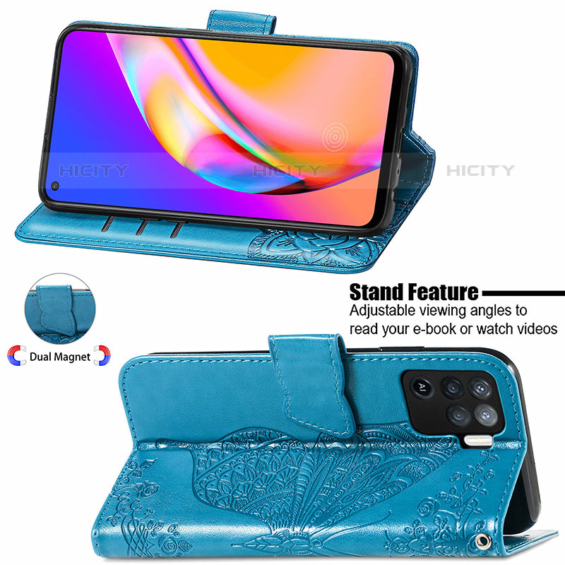 Handytasche Stand Schutzhülle Flip Leder Hülle Schmetterling für Oppo F19 Pro