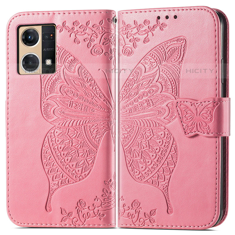 Handytasche Stand Schutzhülle Flip Leder Hülle Schmetterling für Oppo F21s Pro 4G Pink Plus