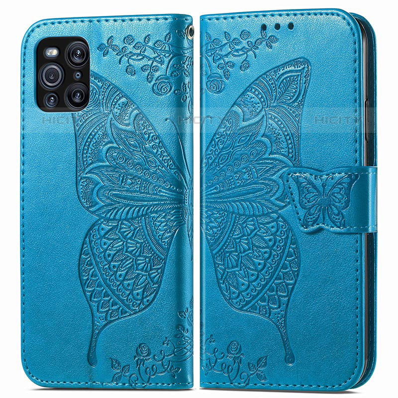 Handytasche Stand Schutzhülle Flip Leder Hülle Schmetterling für Oppo Find X3 Pro 5G groß