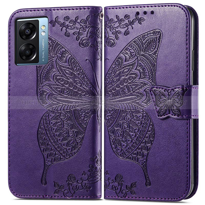 Handytasche Stand Schutzhülle Flip Leder Hülle Schmetterling für Oppo K10 5G India Violett Plus