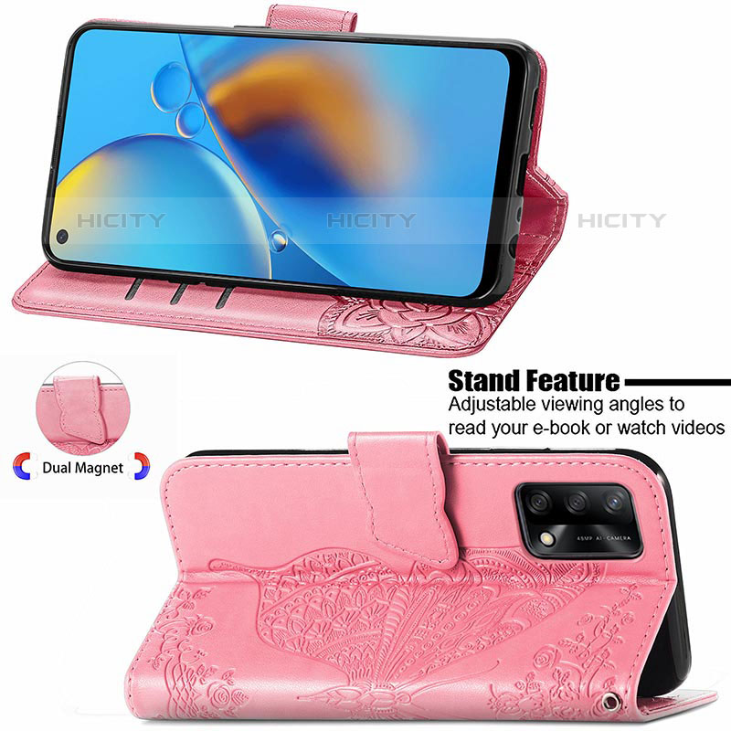 Handytasche Stand Schutzhülle Flip Leder Hülle Schmetterling für Oppo Reno6 Lite groß