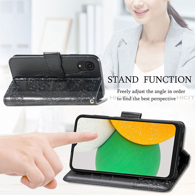 Handytasche Stand Schutzhülle Flip Leder Hülle Schmetterling für Samsung Galaxy A03 Core