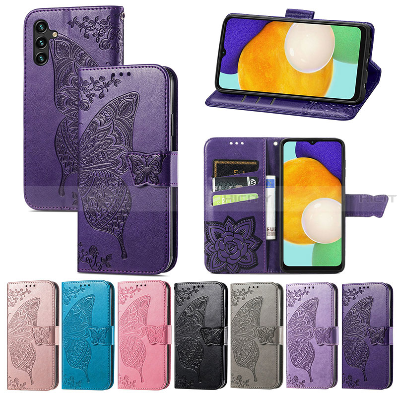 Handytasche Stand Schutzhülle Flip Leder Hülle Schmetterling für Samsung Galaxy A13 5G groß