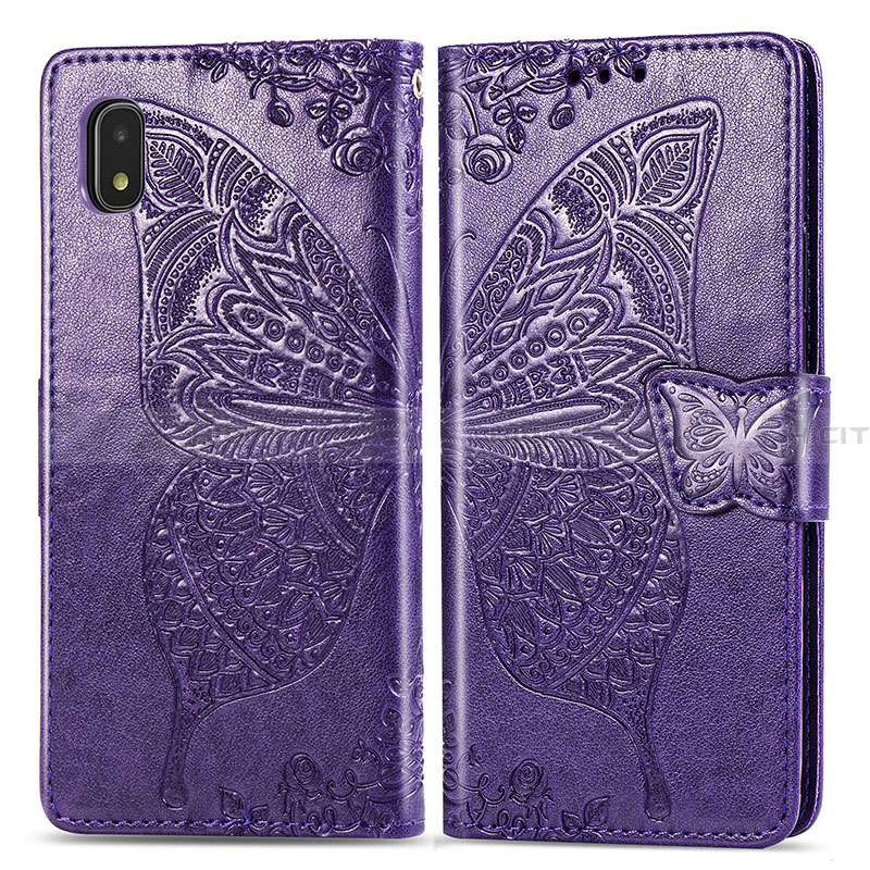 Handytasche Stand Schutzhülle Flip Leder Hülle Schmetterling für Samsung Galaxy A21 SC-42A Violett