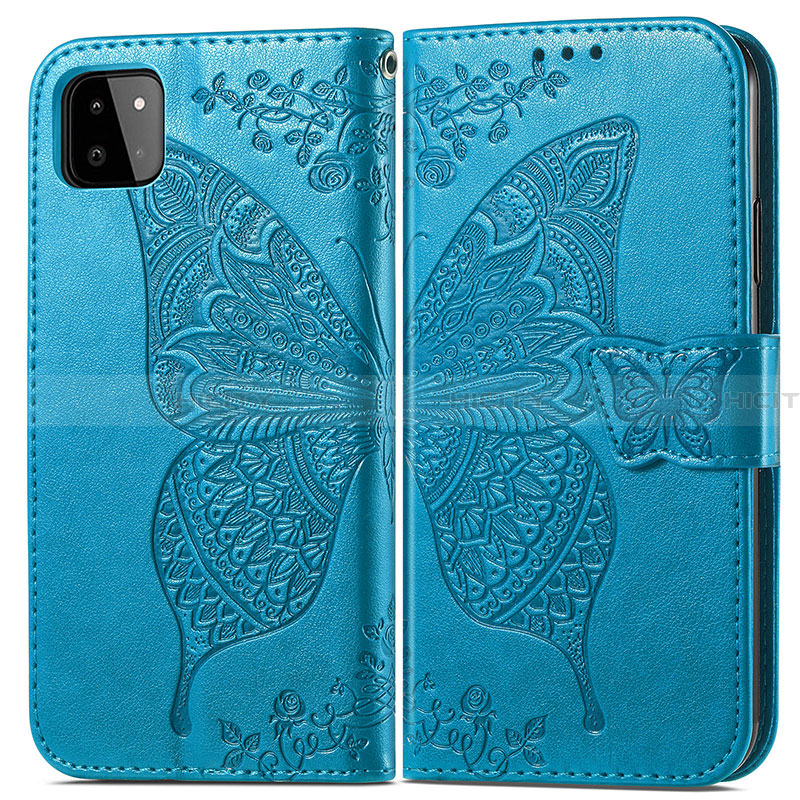 Handytasche Stand Schutzhülle Flip Leder Hülle Schmetterling für Samsung Galaxy A22 5G Blau