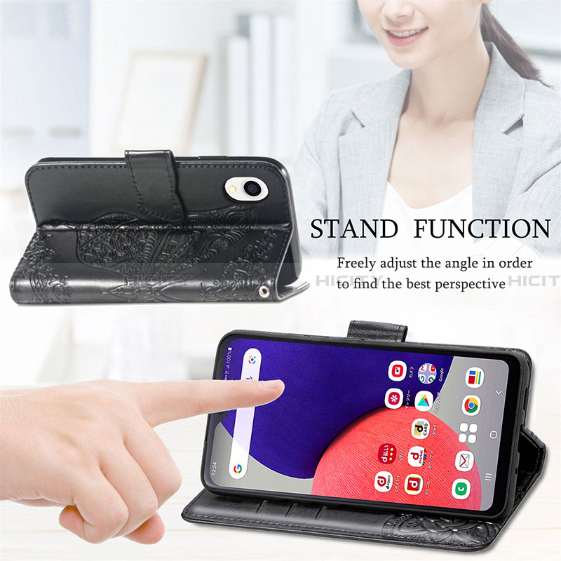 Handytasche Stand Schutzhülle Flip Leder Hülle Schmetterling für Samsung Galaxy A22 5G SC-56B groß