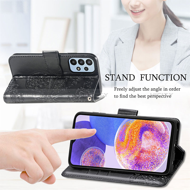 Handytasche Stand Schutzhülle Flip Leder Hülle Schmetterling für Samsung Galaxy A23 5G groß