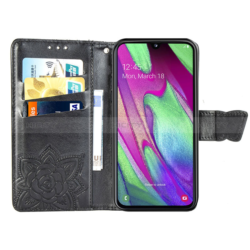 Handytasche Stand Schutzhülle Flip Leder Hülle Schmetterling für Samsung Galaxy A40 groß