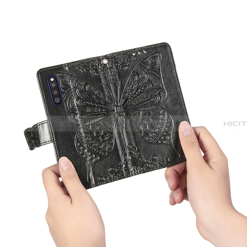 Handytasche Stand Schutzhülle Flip Leder Hülle Schmetterling für Samsung Galaxy A41 SC-41A groß