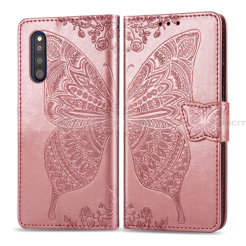 Handytasche Stand Schutzhülle Flip Leder Hülle Schmetterling für Samsung Galaxy A41 SC-41A Rosa