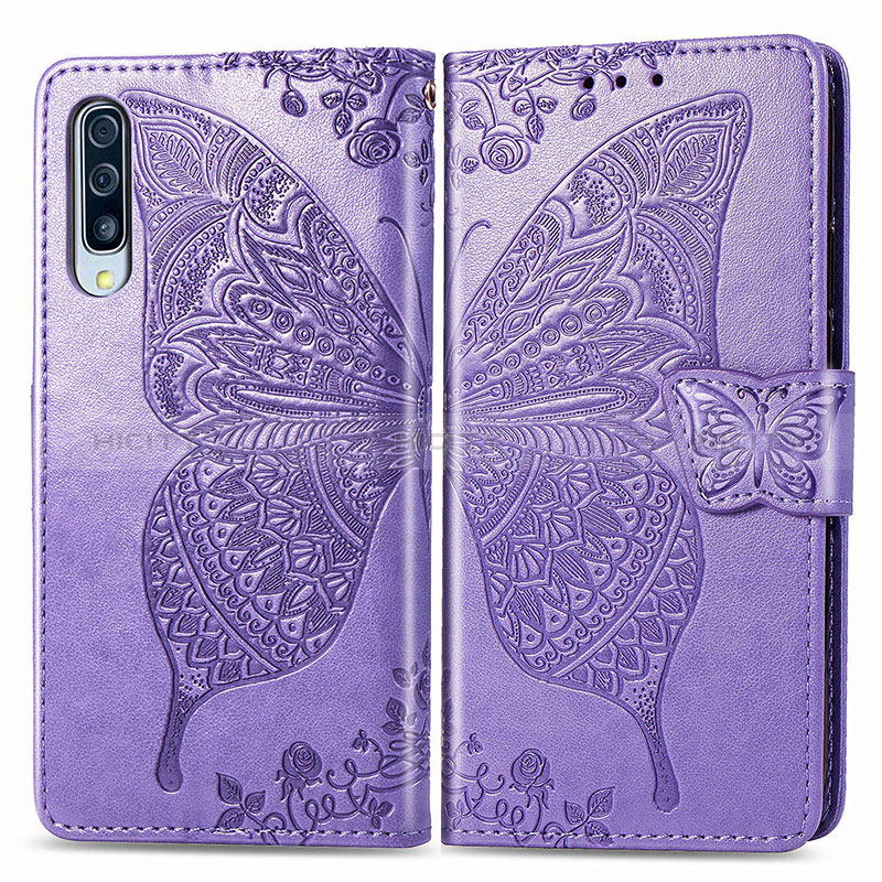 Handytasche Stand Schutzhülle Flip Leder Hülle Schmetterling für Samsung Galaxy A50S Helles Lila