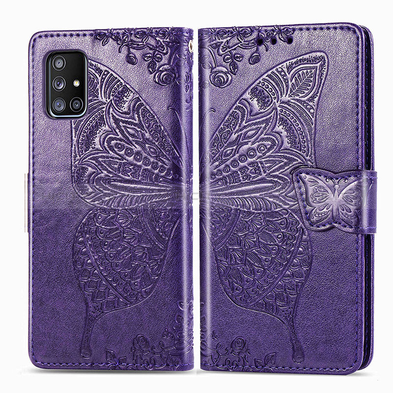 Handytasche Stand Schutzhülle Flip Leder Hülle Schmetterling für Samsung Galaxy A51 4G Violett