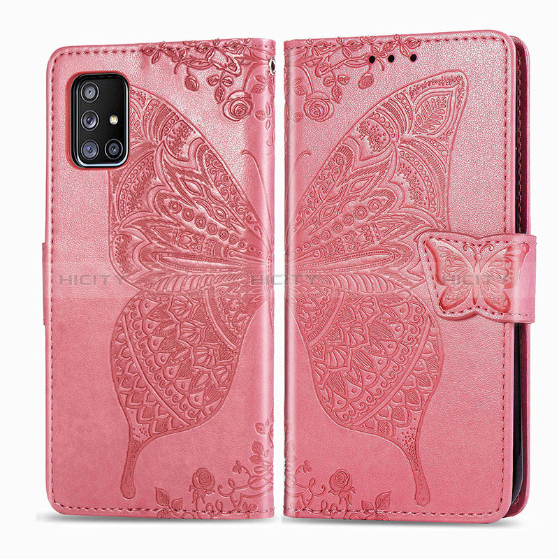 Handytasche Stand Schutzhülle Flip Leder Hülle Schmetterling für Samsung Galaxy A51 5G Pink Plus