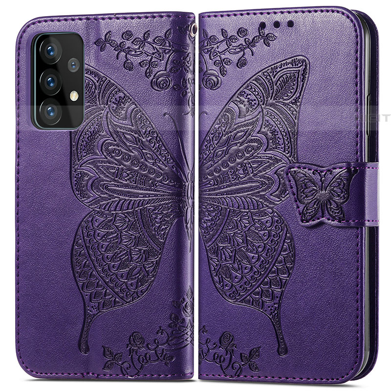 Handytasche Stand Schutzhülle Flip Leder Hülle Schmetterling für Samsung Galaxy A52 5G Violett