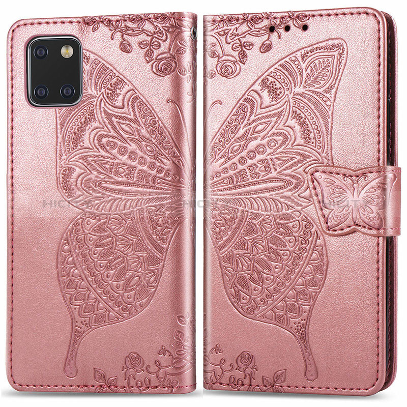 Handytasche Stand Schutzhülle Flip Leder Hülle Schmetterling für Samsung Galaxy A81 Rosa Plus