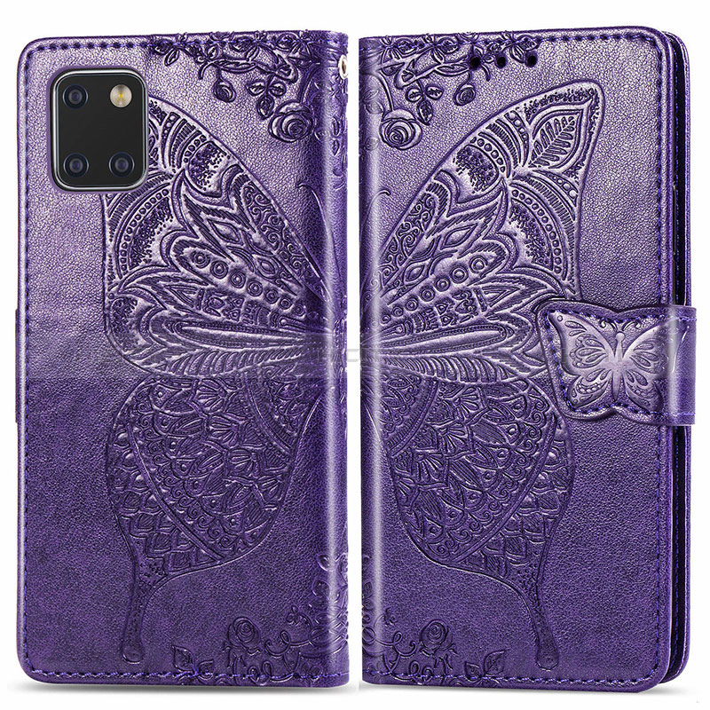 Handytasche Stand Schutzhülle Flip Leder Hülle Schmetterling für Samsung Galaxy A81 Violett