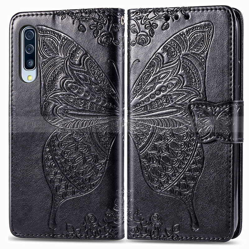 Handytasche Stand Schutzhülle Flip Leder Hülle Schmetterling für Samsung Galaxy A90 5G Schwarz