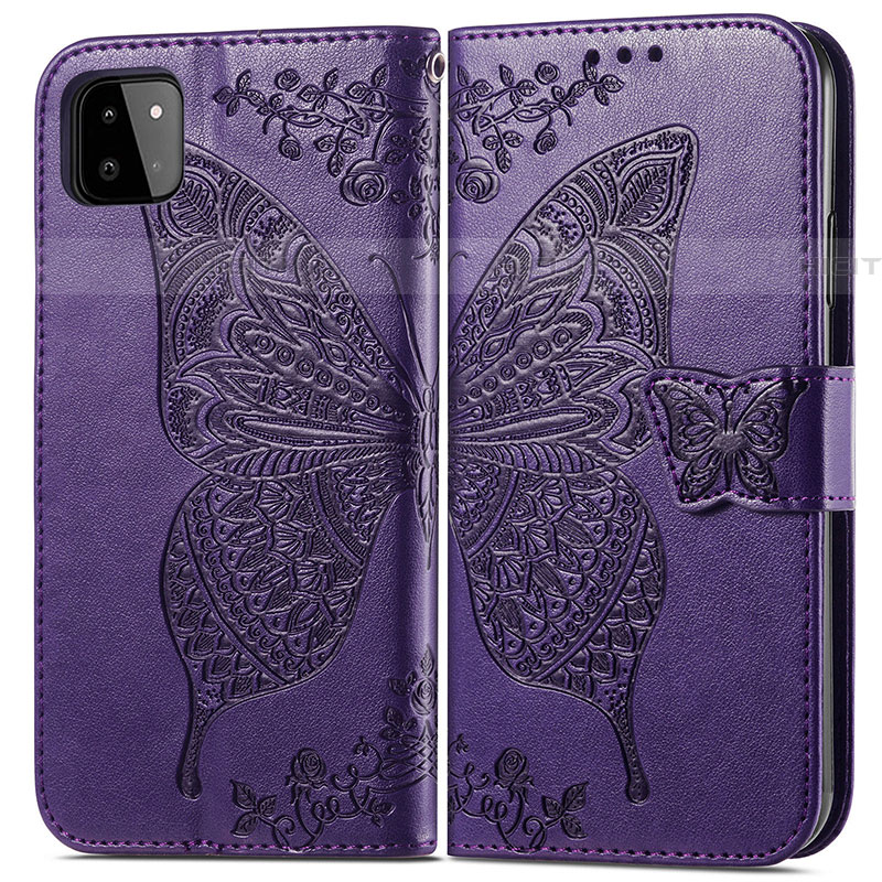 Handytasche Stand Schutzhülle Flip Leder Hülle Schmetterling für Samsung Galaxy F42 5G Violett Plus