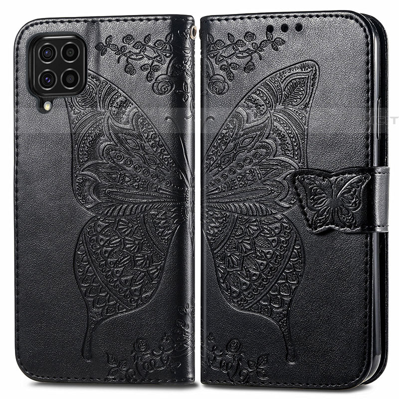 Handytasche Stand Schutzhülle Flip Leder Hülle Schmetterling für Samsung Galaxy F62 5G Schwarz