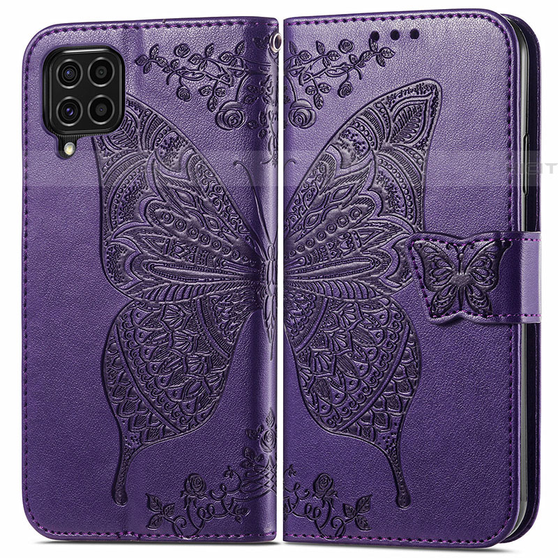 Handytasche Stand Schutzhülle Flip Leder Hülle Schmetterling für Samsung Galaxy F62 5G Violett