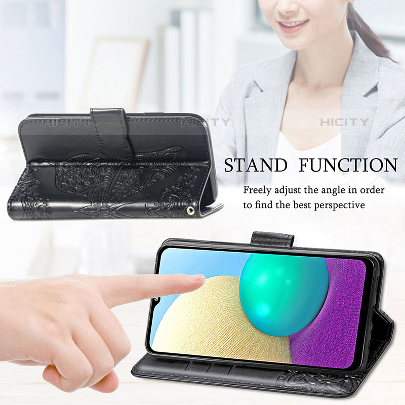 Handytasche Stand Schutzhülle Flip Leder Hülle Schmetterling für Samsung Galaxy M02