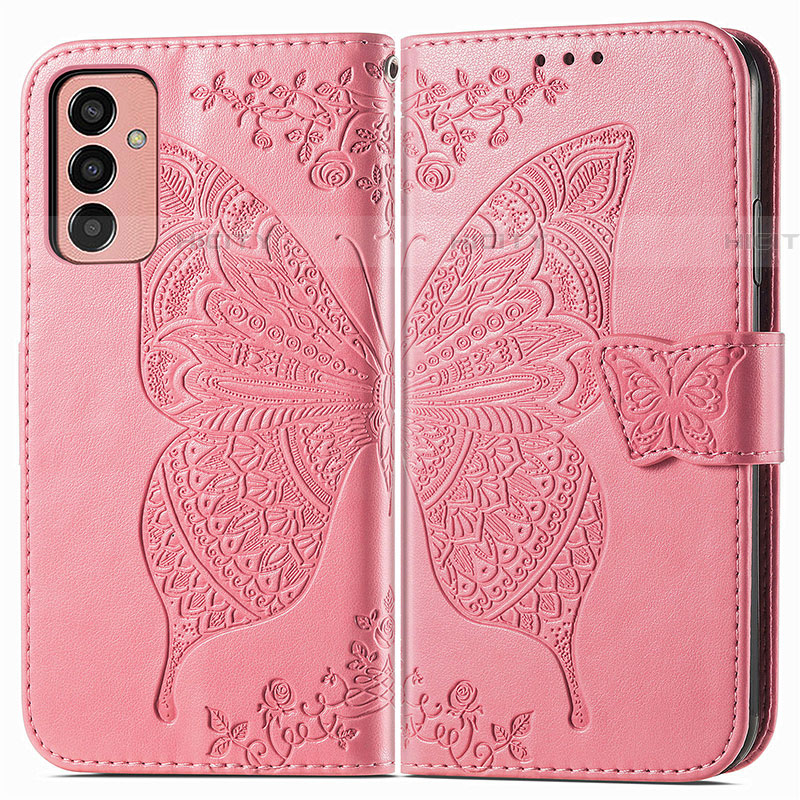 Handytasche Stand Schutzhülle Flip Leder Hülle Schmetterling für Samsung Galaxy M13 4G Pink