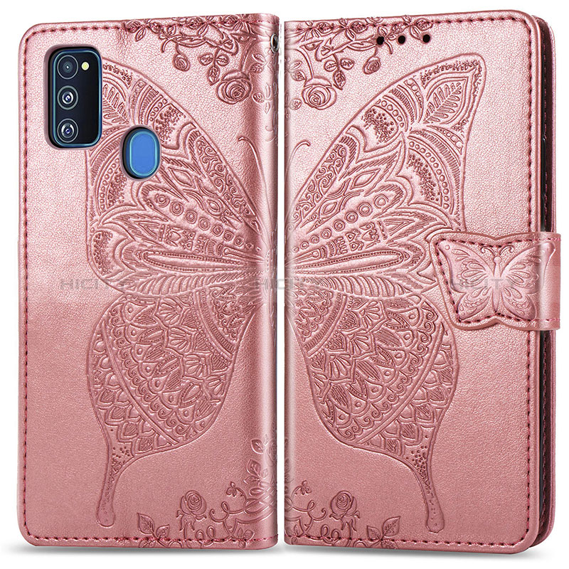 Handytasche Stand Schutzhülle Flip Leder Hülle Schmetterling für Samsung Galaxy M21 Rosa