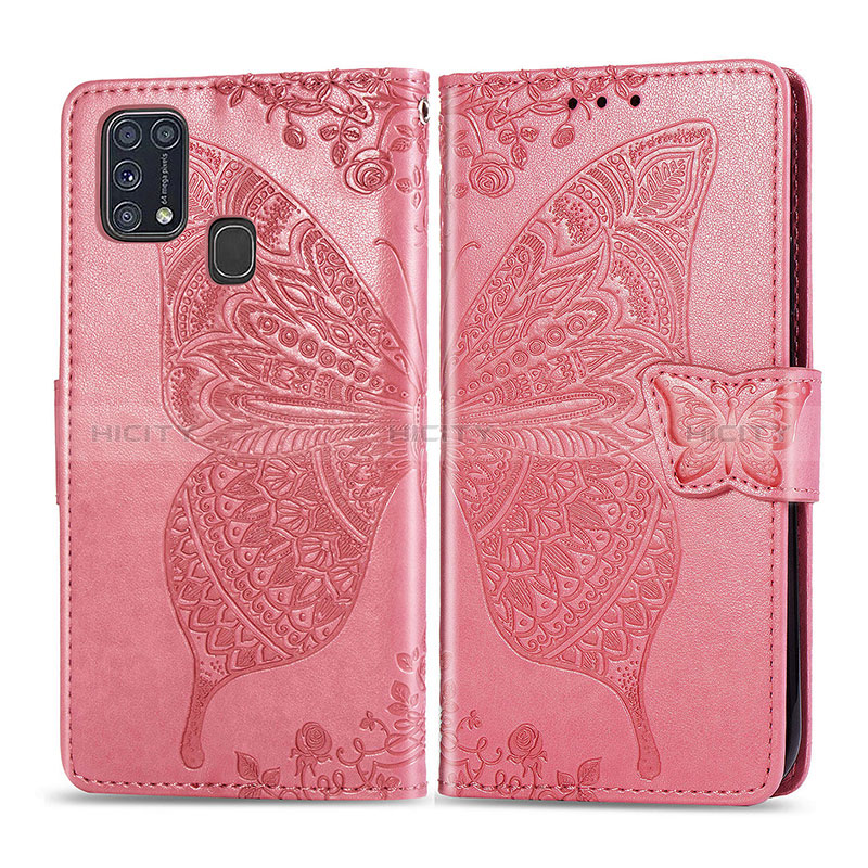 Handytasche Stand Schutzhülle Flip Leder Hülle Schmetterling für Samsung Galaxy M21s Pink