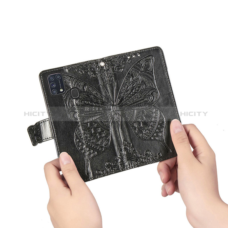 Handytasche Stand Schutzhülle Flip Leder Hülle Schmetterling für Samsung Galaxy M31 groß