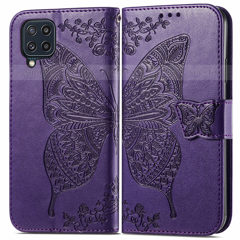 Handytasche Stand Schutzhülle Flip Leder Hülle Schmetterling für Samsung Galaxy M32 4G Violett