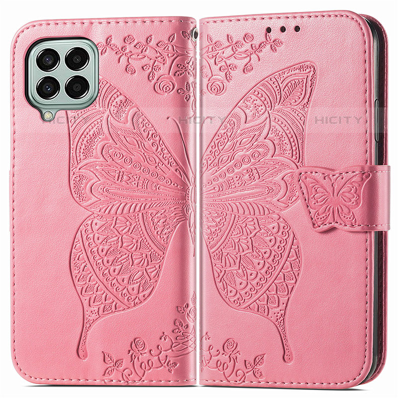 Handytasche Stand Schutzhülle Flip Leder Hülle Schmetterling für Samsung Galaxy M33 5G Pink