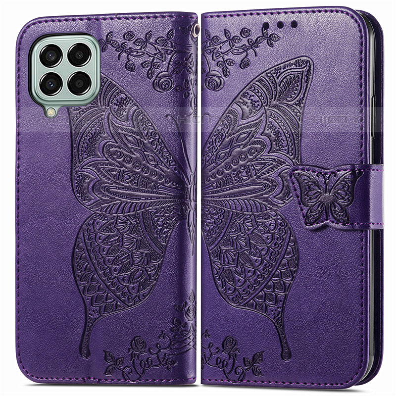 Handytasche Stand Schutzhülle Flip Leder Hülle Schmetterling für Samsung Galaxy M33 5G Violett