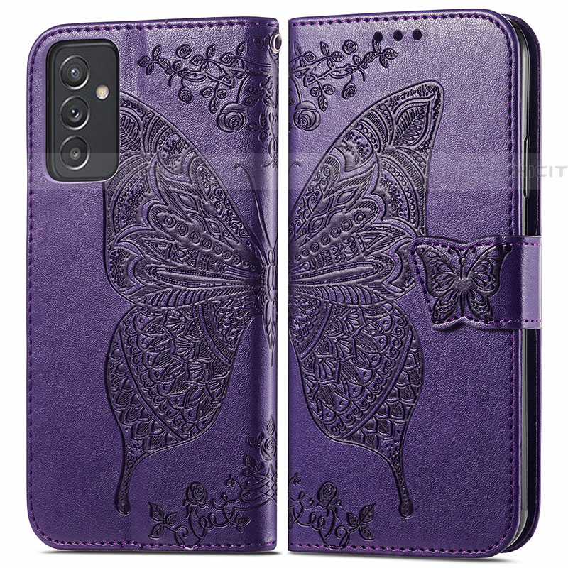 Handytasche Stand Schutzhülle Flip Leder Hülle Schmetterling für Samsung Galaxy M34 5G Violett