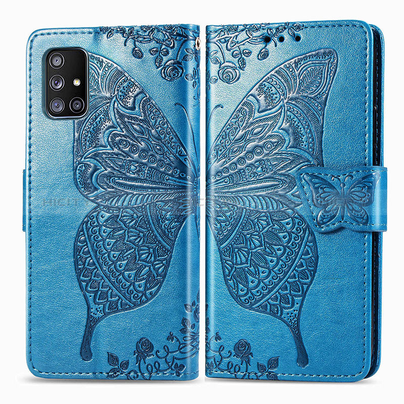 Handytasche Stand Schutzhülle Flip Leder Hülle Schmetterling für Samsung Galaxy M40S Blau