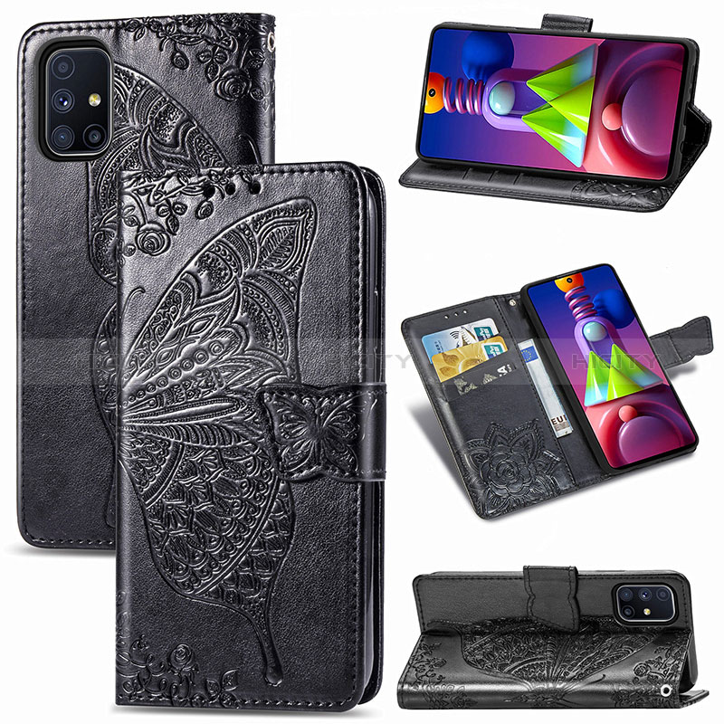 Handytasche Stand Schutzhülle Flip Leder Hülle Schmetterling für Samsung Galaxy M51