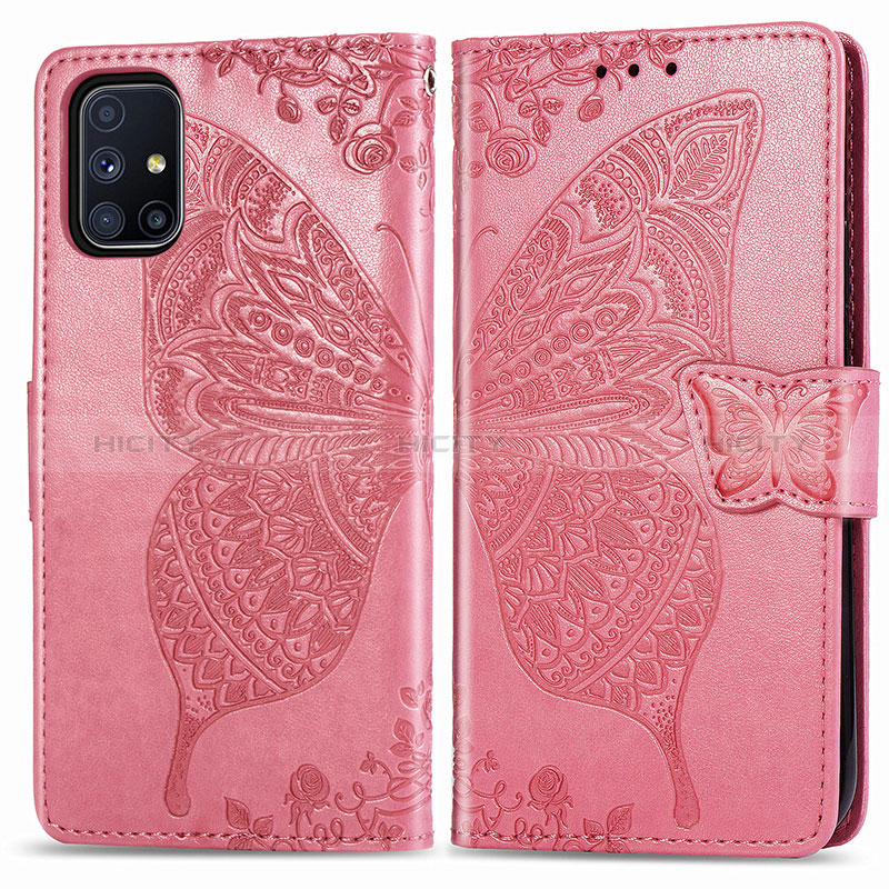 Handytasche Stand Schutzhülle Flip Leder Hülle Schmetterling für Samsung Galaxy M51 Pink Plus