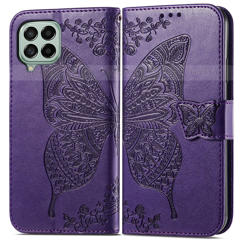 Handytasche Stand Schutzhülle Flip Leder Hülle Schmetterling für Samsung Galaxy M53 5G Violett Plus