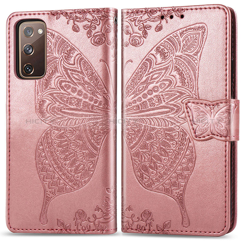 Handytasche Stand Schutzhülle Flip Leder Hülle Schmetterling für Samsung Galaxy S20 FE 4G Rosa