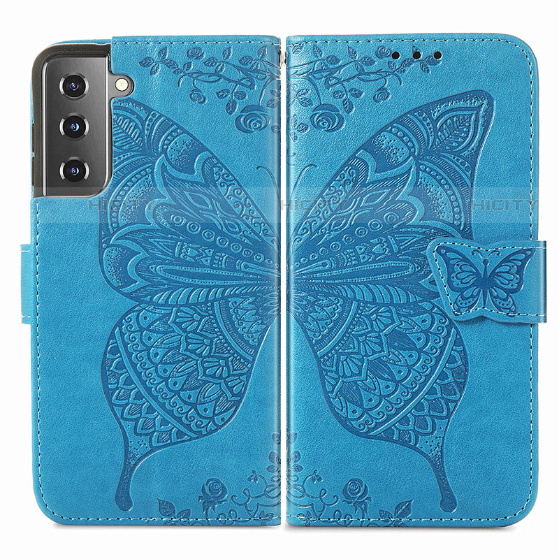 Handytasche Stand Schutzhülle Flip Leder Hülle Schmetterling für Samsung Galaxy S22 5G Blau