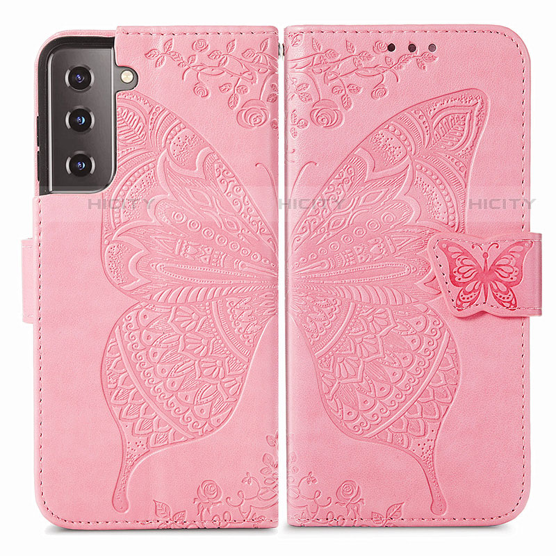 Handytasche Stand Schutzhülle Flip Leder Hülle Schmetterling für Samsung Galaxy S22 Plus 5G Pink Plus