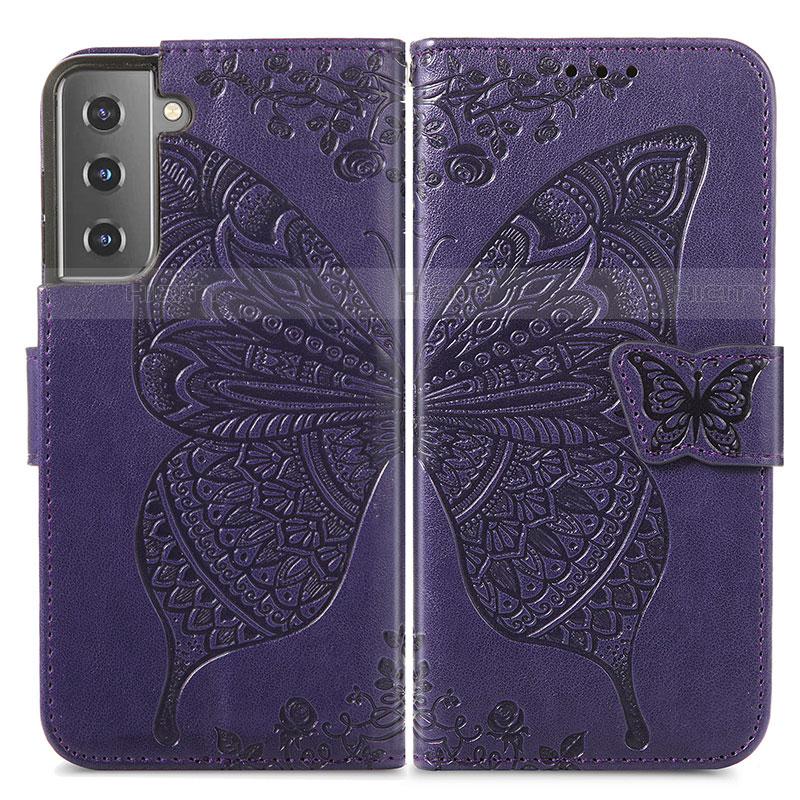 Handytasche Stand Schutzhülle Flip Leder Hülle Schmetterling für Samsung Galaxy S22 Plus 5G Violett